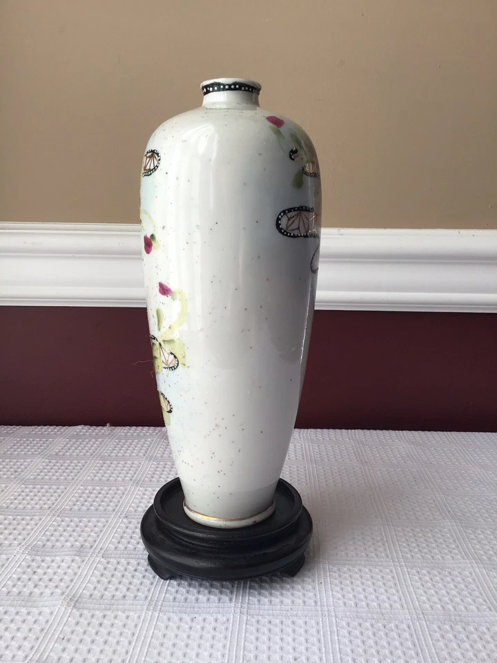 Jarrón antiguo/vintage japonés de porcelana fina pintado a mano, 9 pulgadas de alto Foto 3 de 4