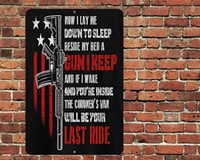 Now I Lay Me Down To Sleep Sign Metal Aluminum 8"x12" Funny Warning Trespassing