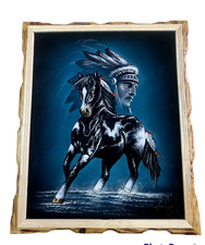 PINTO HORSE , VELVET PAINTING,18" BY 22"W, FRAME, SOUTHWEST ART, HORSE PAINTING