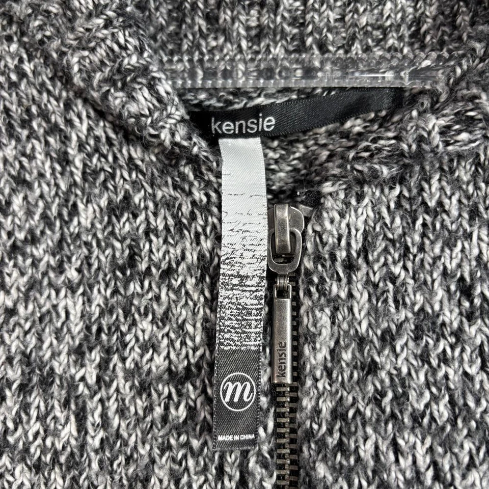 Kenzie 灰色黑色几何图案全拉链针织毛衣女式 M 码 — 第 3/4 张图片