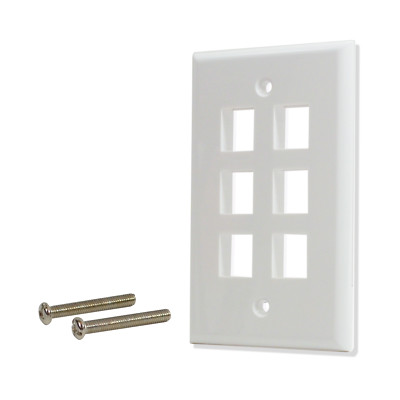 5 Pack Lot 6 port Hole Keystone Jack Wall Plate Smooth Surface White