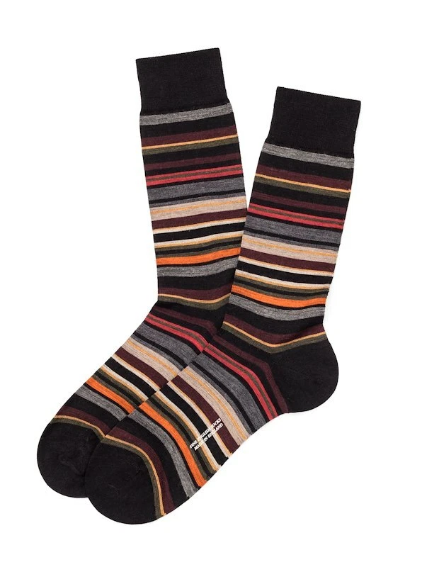 NEW PANTHERELLA Superfine English Merino Wool Multistripe Socks, Black, Medium