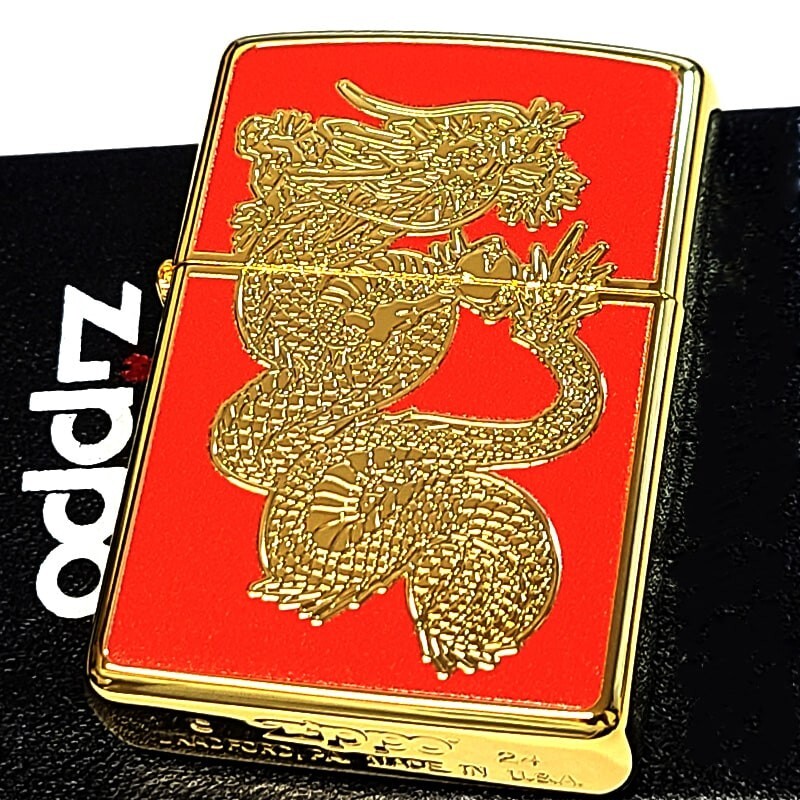 Zippo Dragon Japanese Design Red Gold One Sided Processing