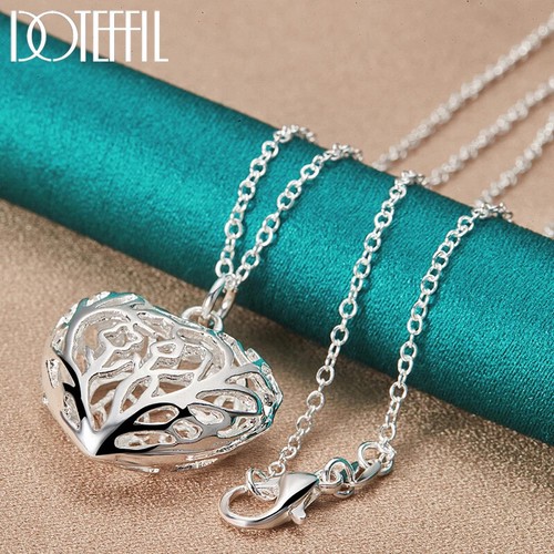 DOTEFFIL 2pz Ciondolo Cuore Cavo Argento Sterling 925 Collana Orecchini Gioielli - Foto 2 di 6