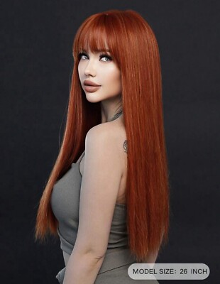 Perruque Synthétique Courte Rousse Orange - Ondulée Avec Frange + 4 Bonnets Inclus