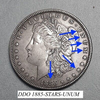 1885 MORGAN SILVER DOLLAR 90% SILVER DOUBLE DIE OBVERSE & DDR -XF