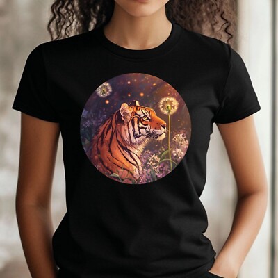 Frauen T-Shirt Tiger mit Löwenzahn Motiv Baumwolle Größe S bis 3XL