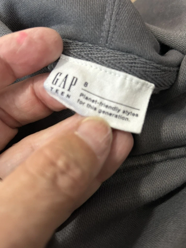 Gap Teen Crop Hoodie Gray Long Sleeve Cotton Blend Girls Size 8 - Image 3 of 4