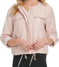 DKNY Womens Blush Pink Pocketed Zippered Roll-tab Sleeve Bomber Jacket M NEW