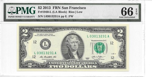 2013 San Francisco $2 FRN (LA Block) PMG 66 EPQ Gem Uncirculated - Picture 6 of 12