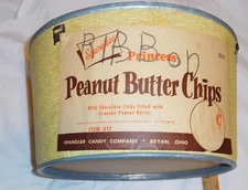 1  Bryan Ohio Spanglers Candy CO Princess Peanut Butter Chips 417 Tin tub VTG