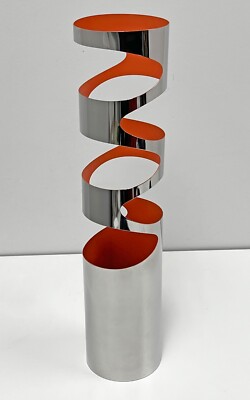 Philippi Loom Vase 15.35  Stainless & Orange Lacquer Contemporary German