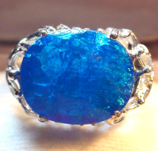 BIG! 12.0ct NATURAL TRANSPARENT BLUE APATITE RING 925 STERLING SILVER.SIZE 8.25.
