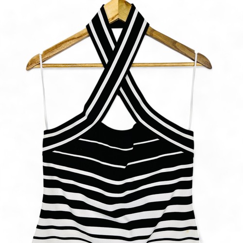 Bec + Bridge Zodiac Halter Dress Women's 12 Black White Striped Stretch Bodycon - Picture 2 of 12