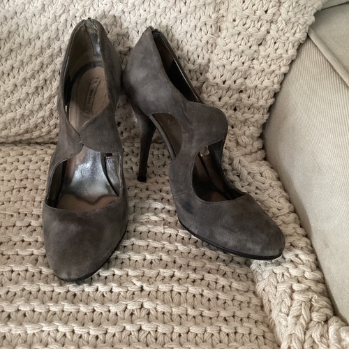 Miu Miu Gray Suede Pumps Heels Zip Up Back Size 38.5 As Is - 第 1/7 張圖片