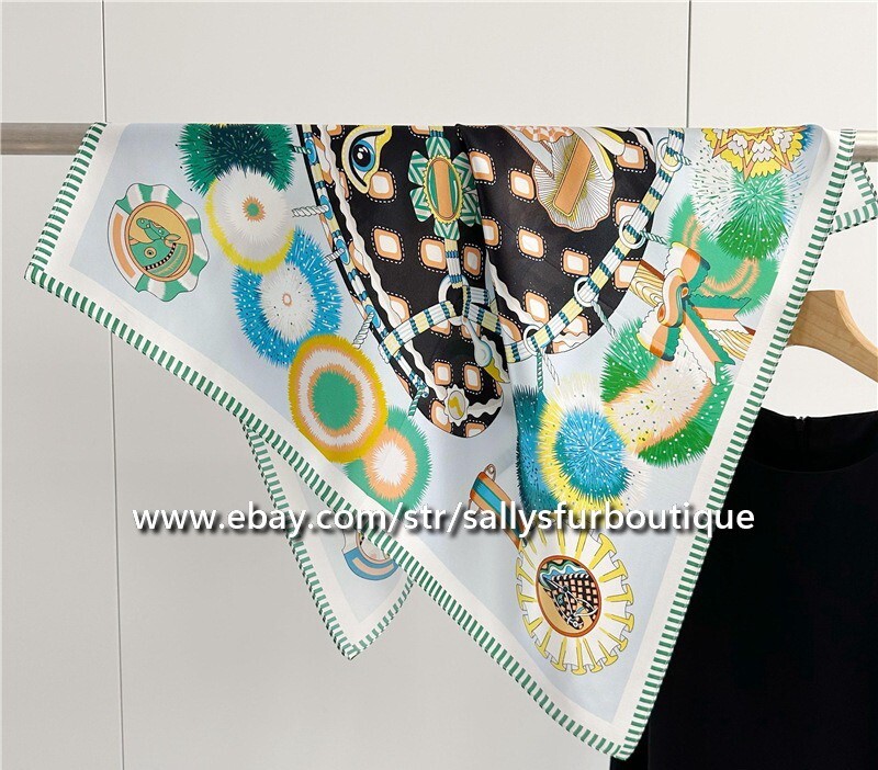 Sally Boutique 100% Mulberry Silk Bandanna Horse Head Print Necktie Scarf 68cm