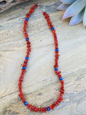 Navajo Apple Coral Lapis Beaded Necklace