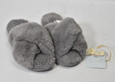 Loft Womens Faux Fur Slide On Slippers Size 9-10 Large Width Gray Smoke