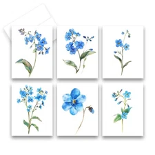 12 All Occasion Note Cards Blank with Envelopes - FORGET ME NOT ( 2 of Each )