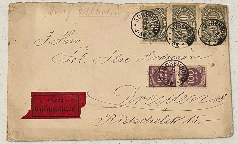 German Occupied Sorenbohm Poland to Dresden Cover Stamps Durtch Eilboten