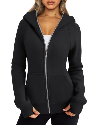 Womens Zip Up Hoodies Fleece Jackets Oversized Sweatshirts Fall Fashion Outfi...