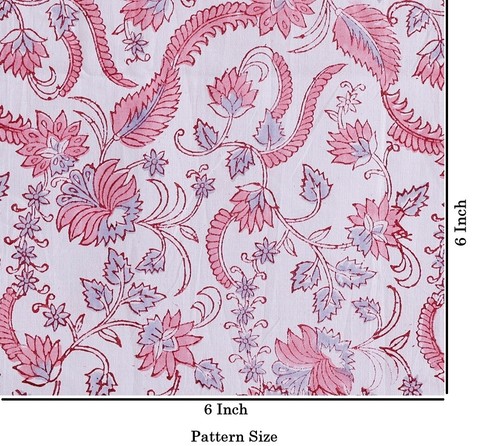 Indian Hand Block Printed Fabric 5 Yard Floral 100% Cotton Voile Floral Fabric - Picture 26 of 44