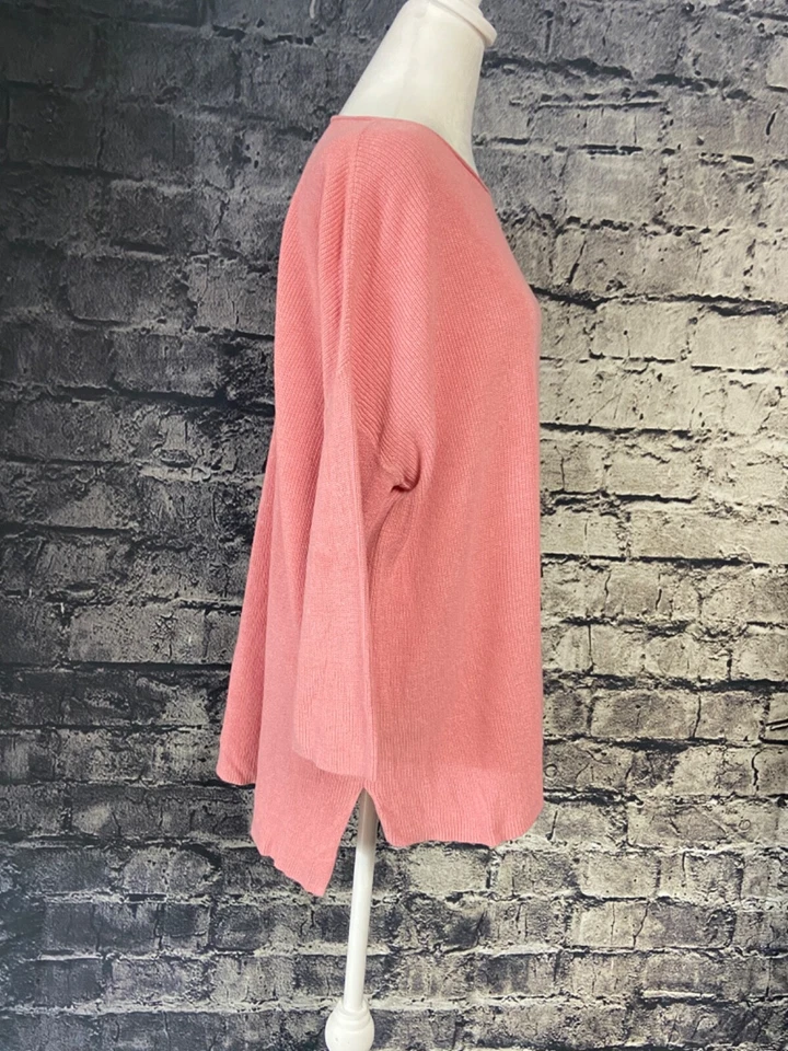 Suéter para mujer Eileen Fisher grande rosa tejido acanalado hilo italiano de gran tamaño Foto 2 de 4