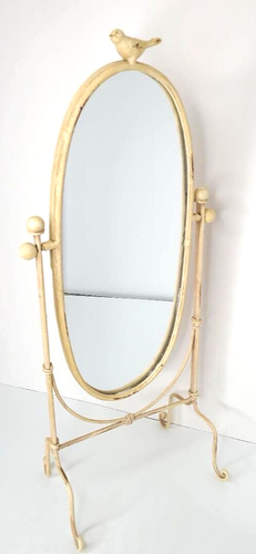 Vintage Metal Vanity Mirror Swivel Shabby Chic Ivory Cream 19” Bird Ornament