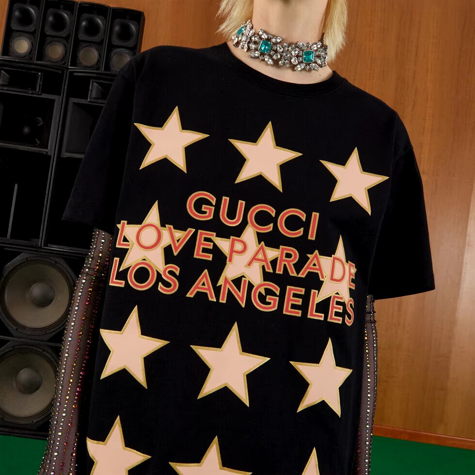 GUCCI LOVE PARADE Los Angeles T-shirt M Cotton BLK 100% Authentic