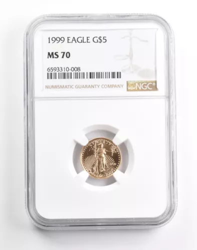 MS70 1999 $5 1/10 th Oz Gold American Eagle NGC Brown Lbl