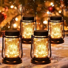 Solar Hanging Lanterns Outdoor, Mason Jar Solar Fairy Lights With 30 Led