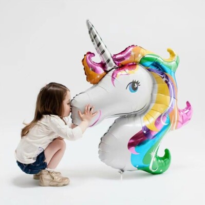 Großer 42'' / 1,1m Einhorn Kopf Ballon Folie Regenbogen Lila Rosa Geburtstag Party
