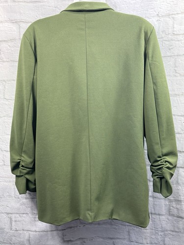 Boohoo Blazer Jacket Size 12 Khaki Green Light One Button Ruched Dark Academia - Picture 7 of 10