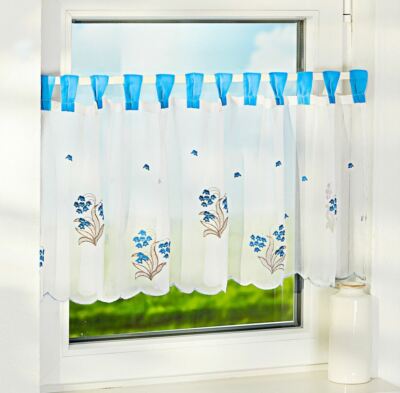 Gardine Store Bistrogardine Scheibengardine Vorhang 155x 45 cm hellblau bestickt