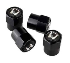 Honda Black Metal Tire Valve Dust Caps Anti-theft Universal Fit Set Of 4