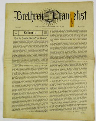 1918 Brethren Evangelist Ashland Ohio Christian Newspaper Vol 40 RR Teeter