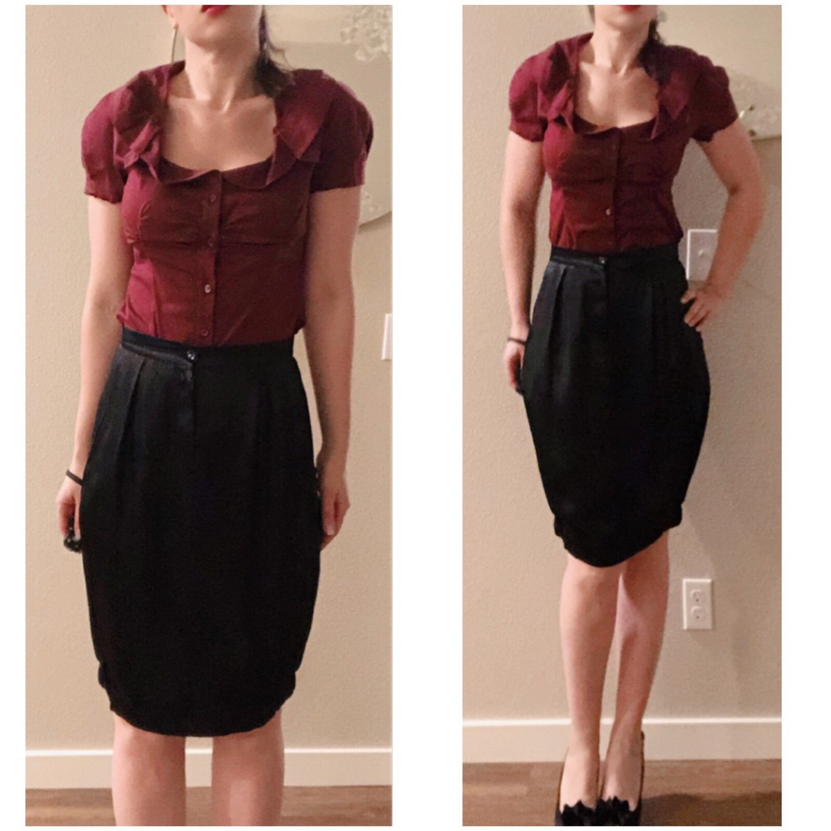 YSL Yves Saint Laurent Black Silk Balloon Pleated Skirt SZ FR 42  