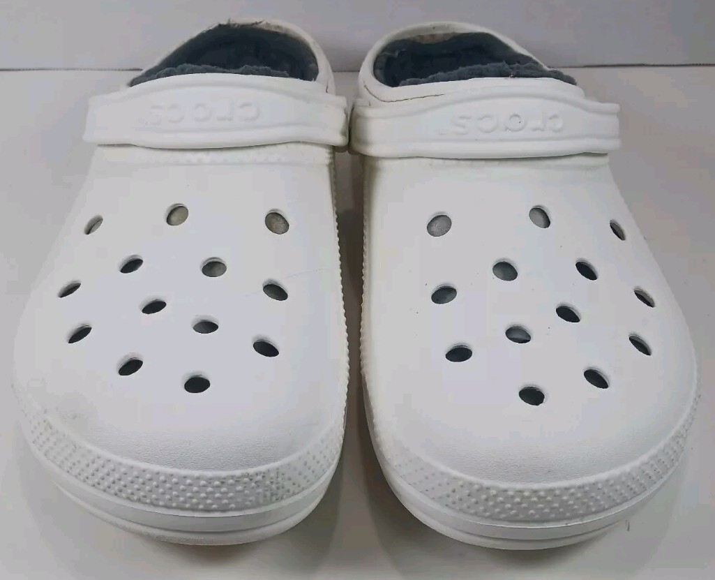 Crocs Men's Size 13 Ralen Fur Lined Clogs Fuzzy Slippers Sandals White Grey -T-