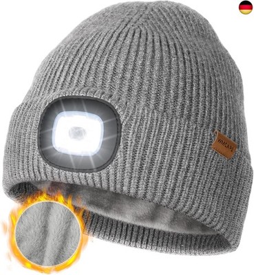 Wmcaps Mütze mit LED Licht, Wintermütze mit Dickem Warmen Futter, Integrierte B