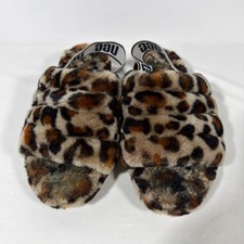 UGG Fluff Yeah Slide Leopard Print Fuzzy Slingback Sandals Slippers Womens 6