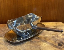 Vintage MCM 18/10l Small Sauce Pot Gravy & Tray Wood Handle Letang Remy Hallmark