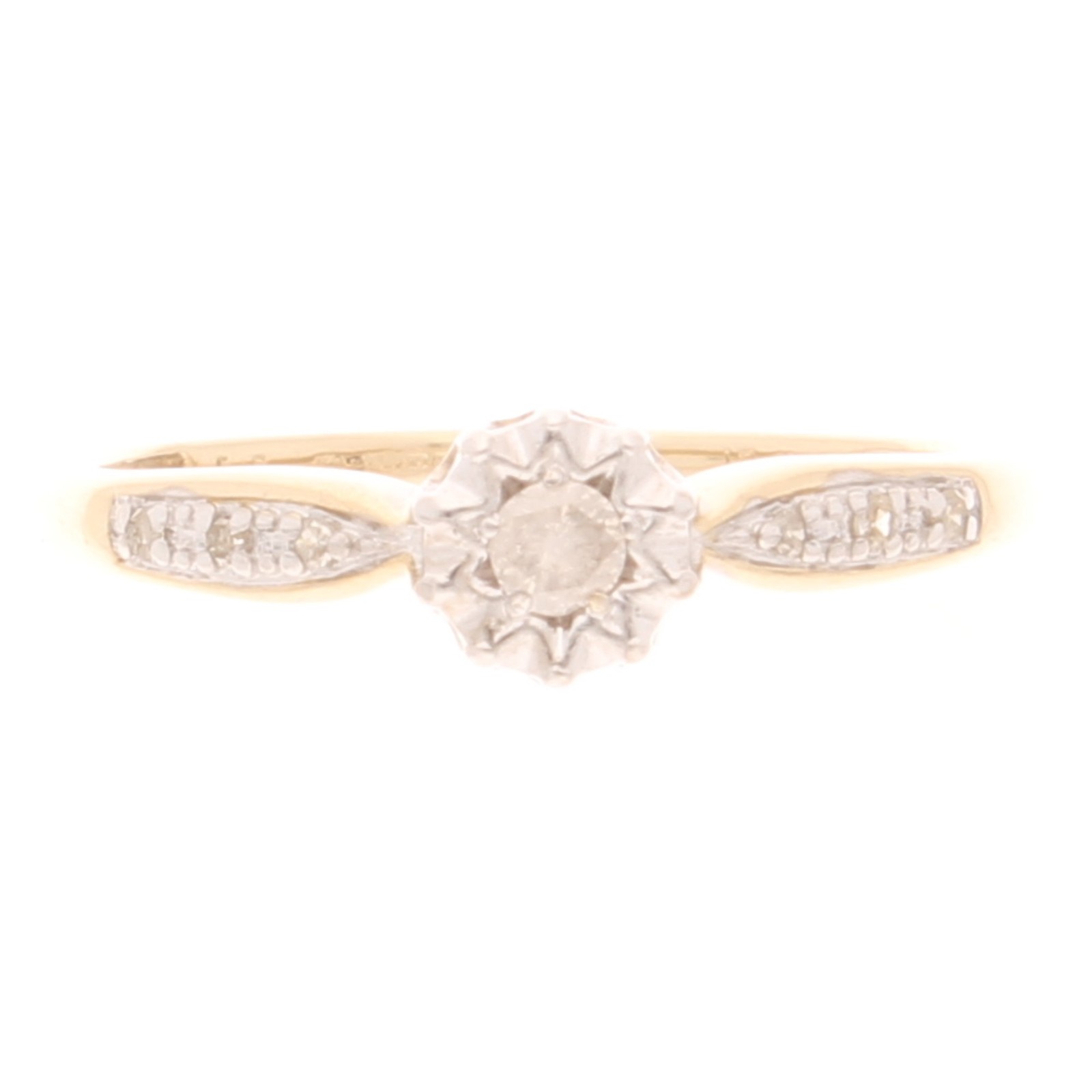 9Ct Yellow Gold 0.10ct Diamond Solitaire w/ Accents Ring (Size Q 1/2) 5.5mm Head