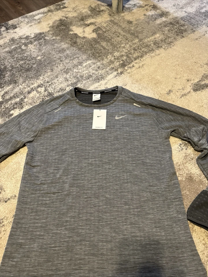 Camisa masculina Nike Therma-Fit corrida manga longa cinza – blusa de treinamento quente, Dri-F - Imagem 3 de 4
