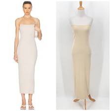 ENZA COSTA Silk Knit Essential Strappy Dress Women Small Light Tan Ribbed Luxury