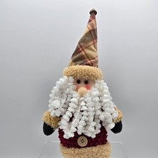 Santa Claus Plush Figurine Rustic Christmas Decor Bearded Bell Shelf Sitter 17"