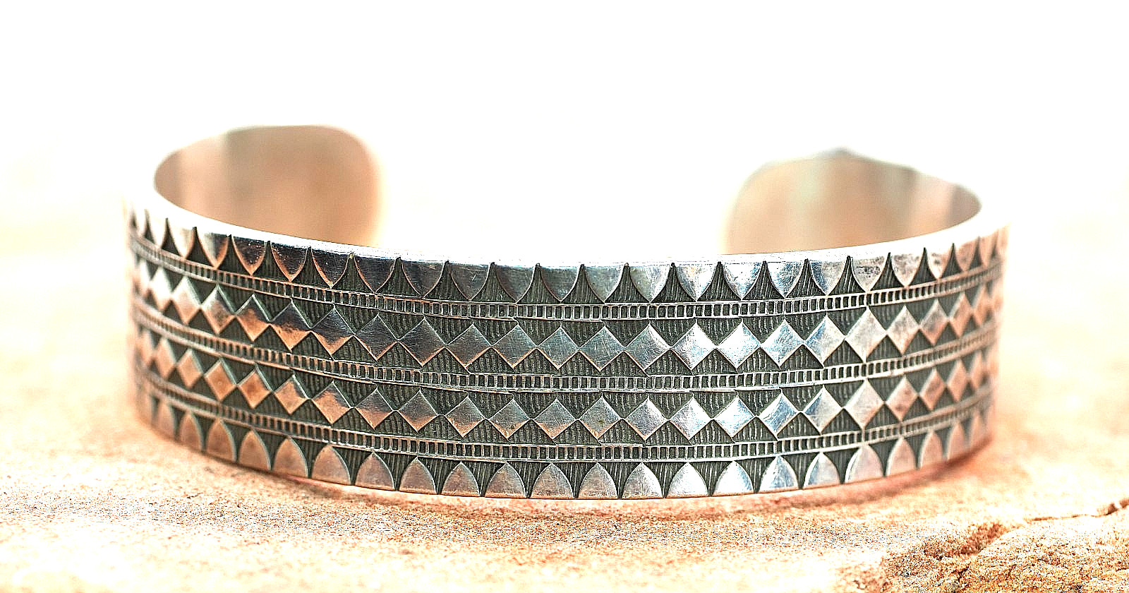 Native American Silver Bracelt With Geometric Des… - image 1