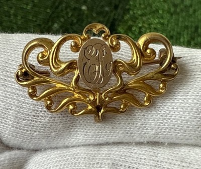 Antique Sign P&C Victorian Gold Filled Monogramed Watch Holding Pin/brooch