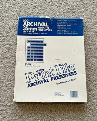Print File Archival Sleeves 35mm Negative Preservers 100 Storage Pages 35-7B USA