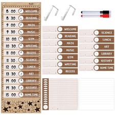 Daily Schedule Pocket Chart, Burlap Classroom Chart with 13 1 Pockets, 26 Reu...