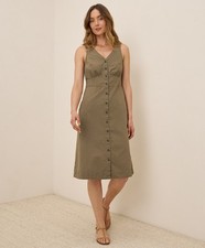 Pact Women's Canopy Linen Blend Khaki Green Button-Front Dress X-Large